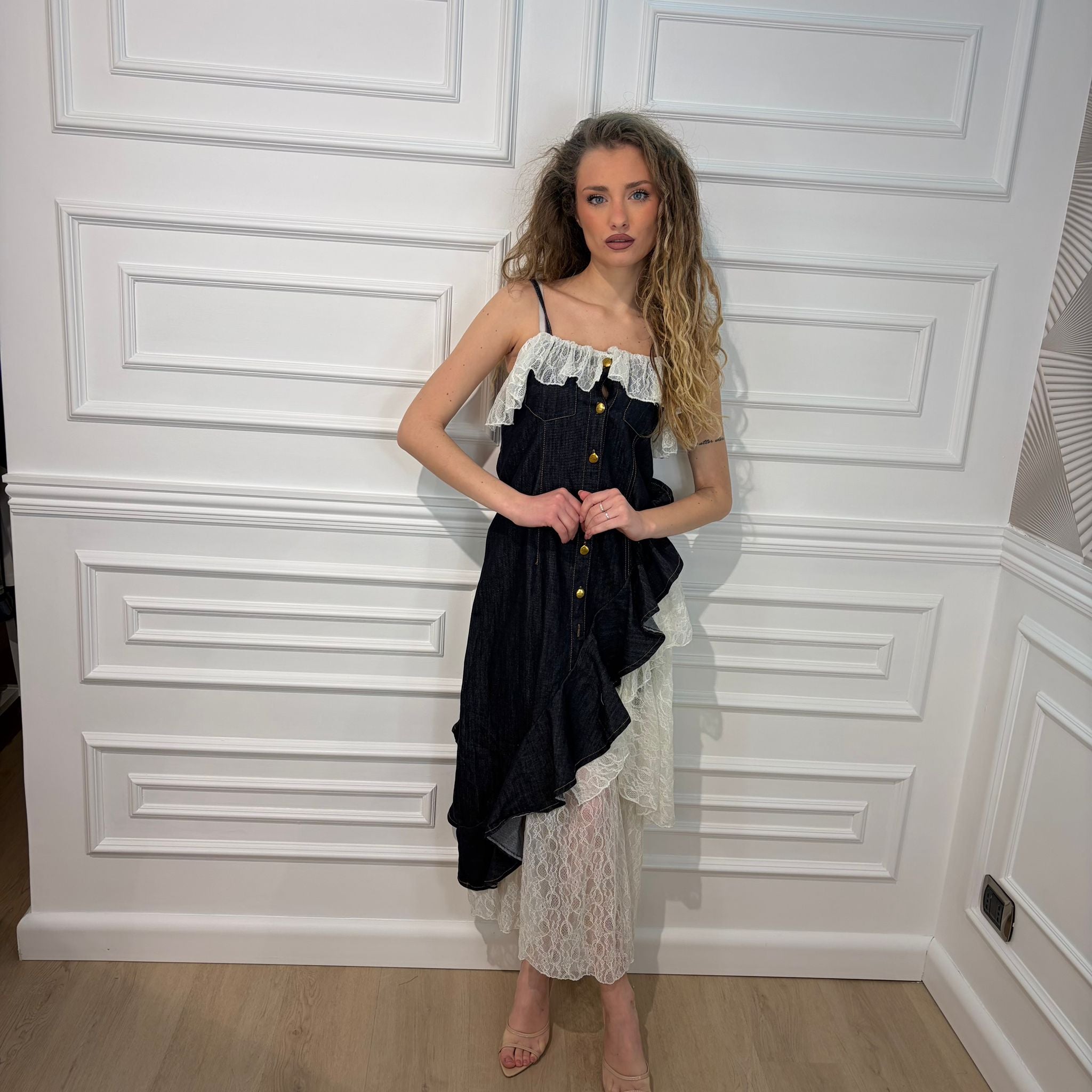 ABITO CHIARA IN DENIM CON PIZZO