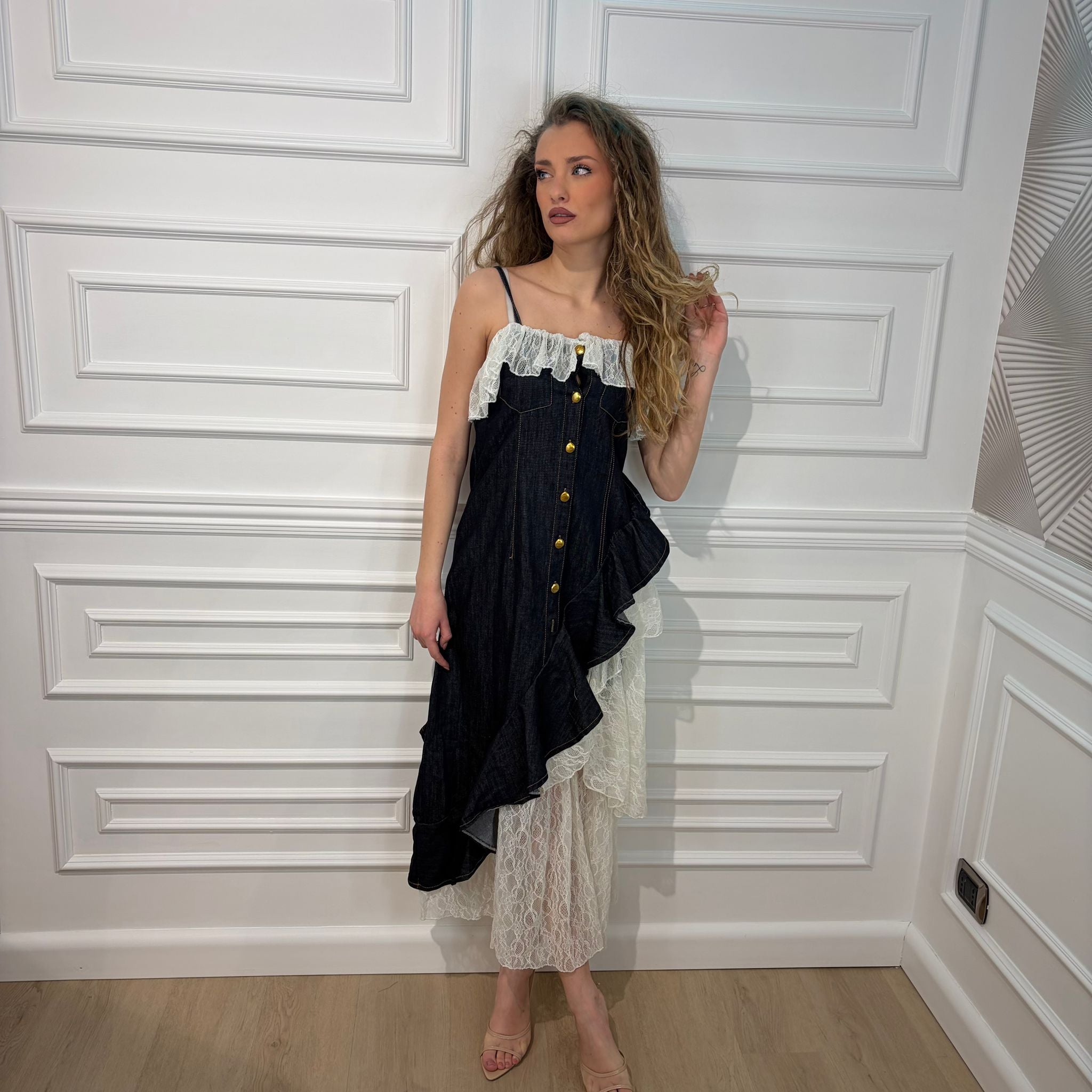 ABITO CHIARA IN DENIM CON PIZZO