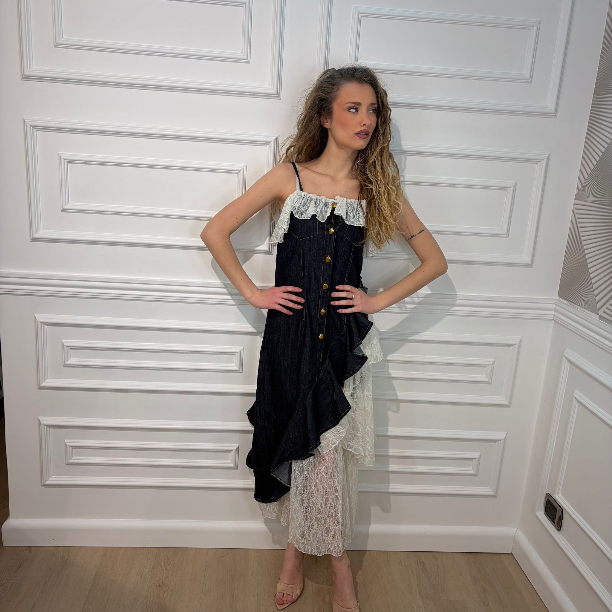 ABITO CHIARA IN DENIM CON PIZZO