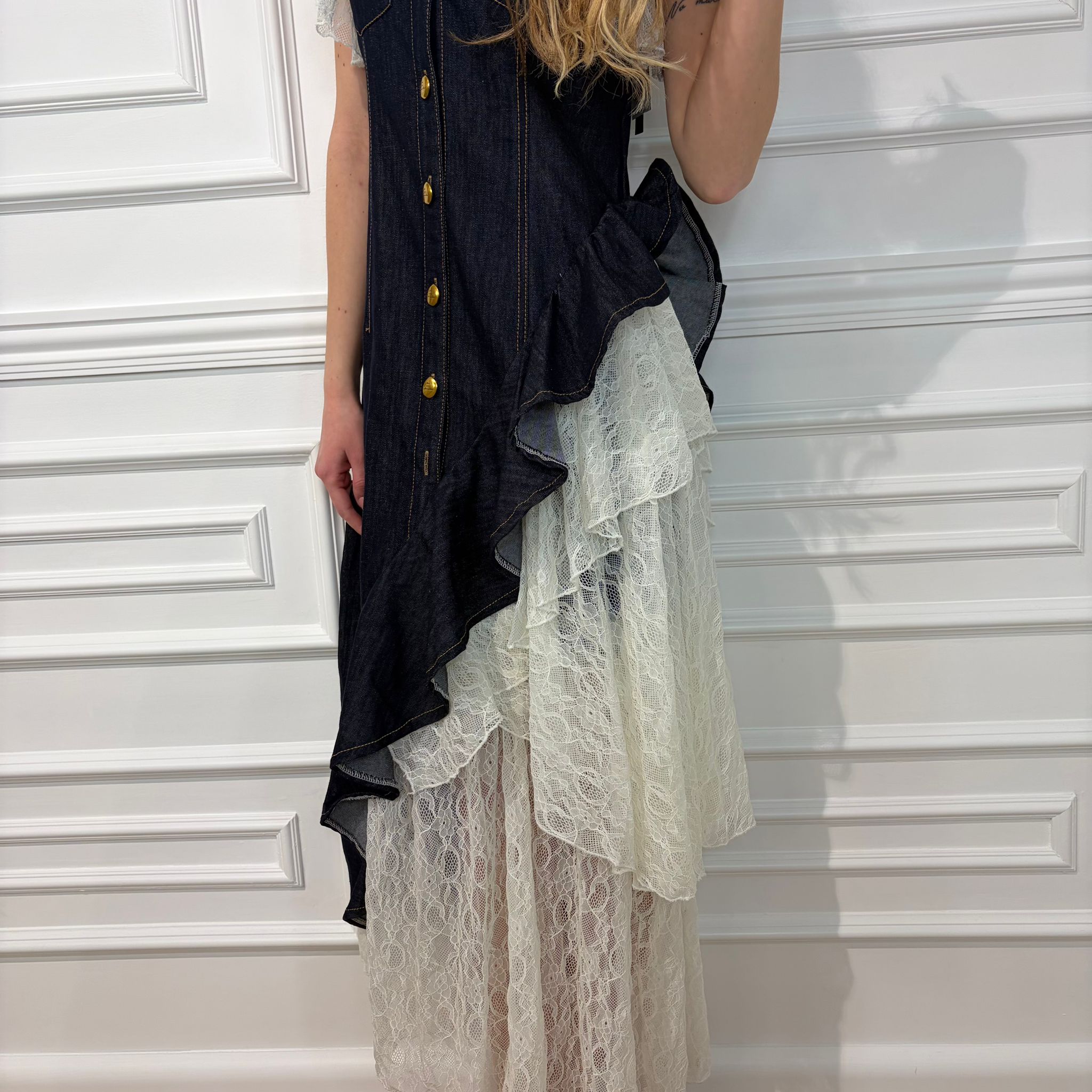 ABITO CHIARA IN DENIM CON PIZZO